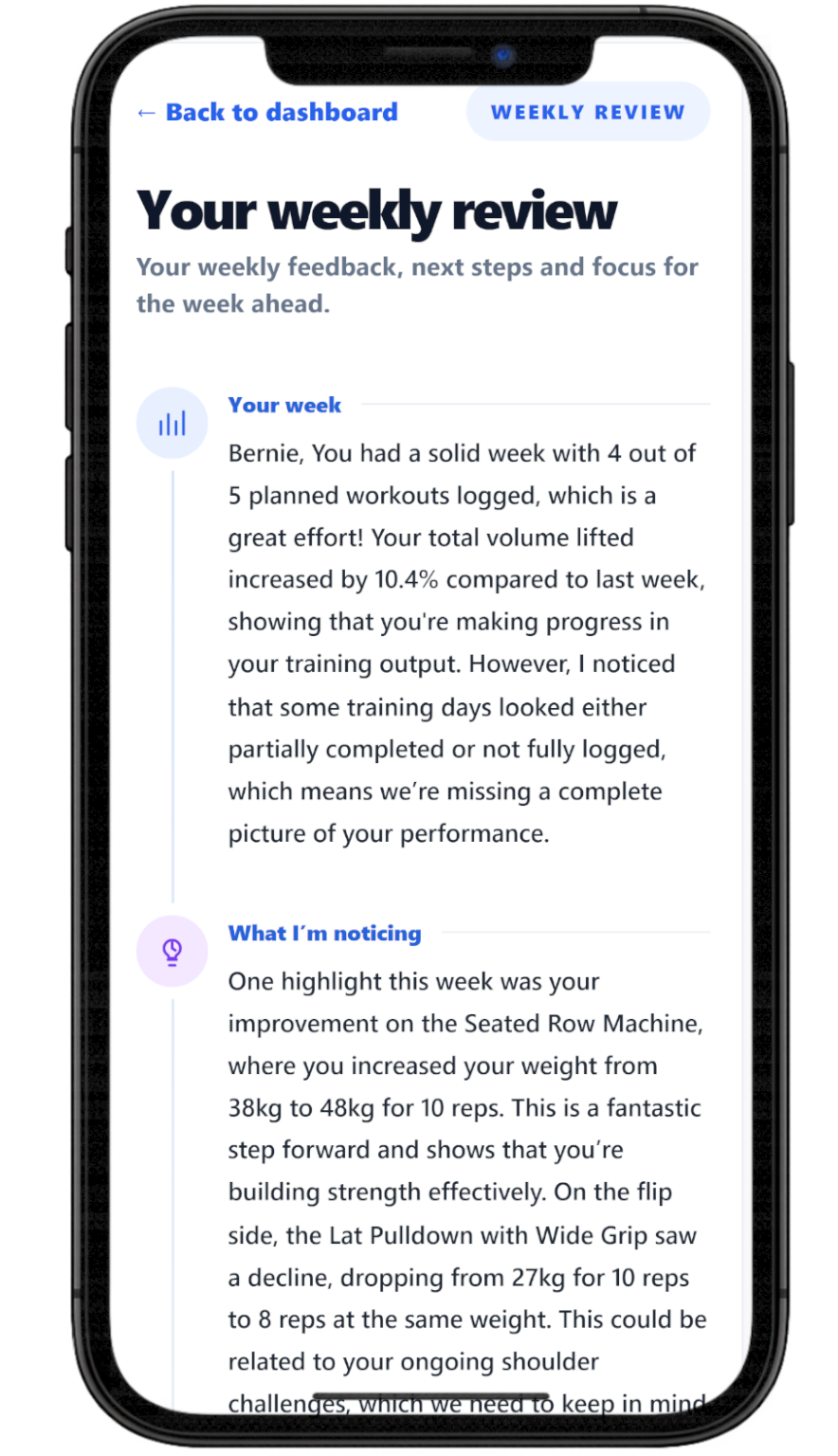 Weekly AI coaching screenshot