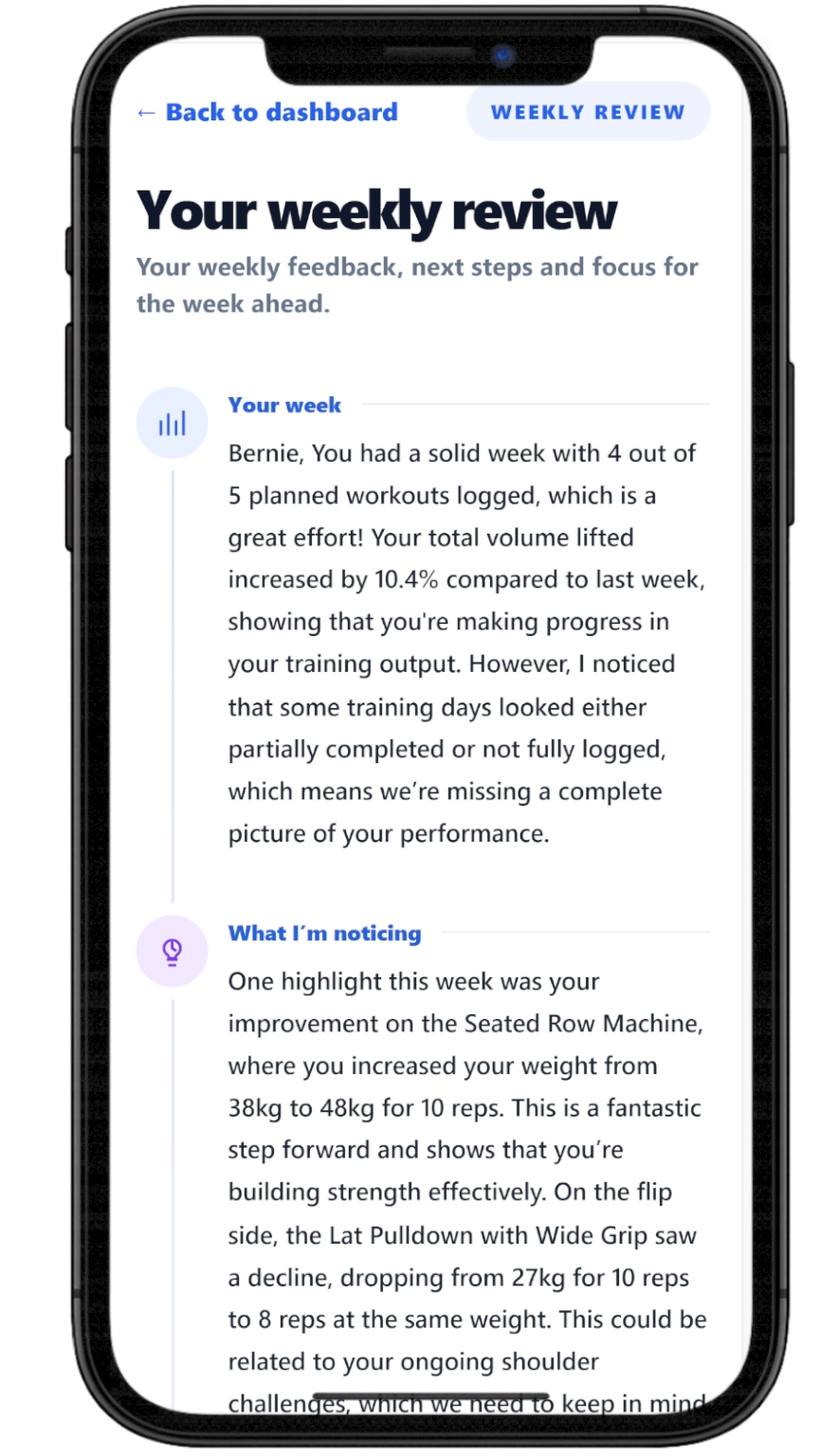 Weekly AI coaching screenshot