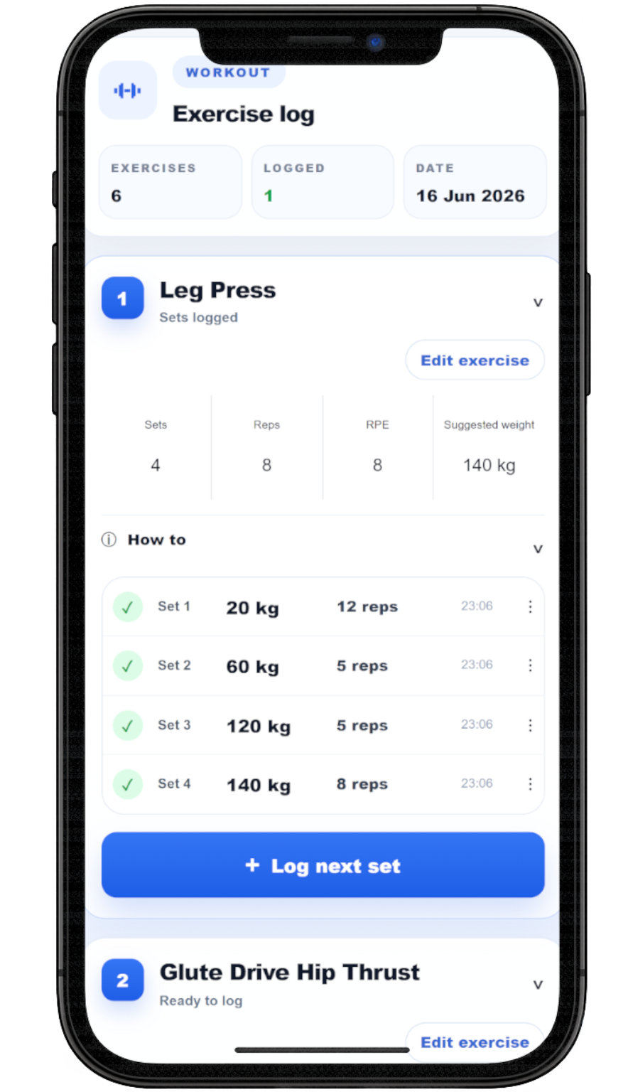 Personalised workout plan screenshot