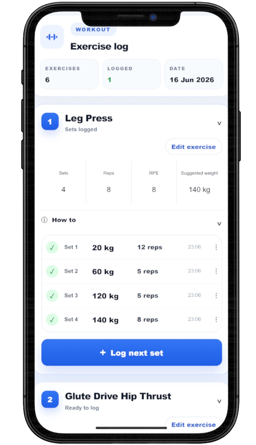 Personalised workout plan screenshot